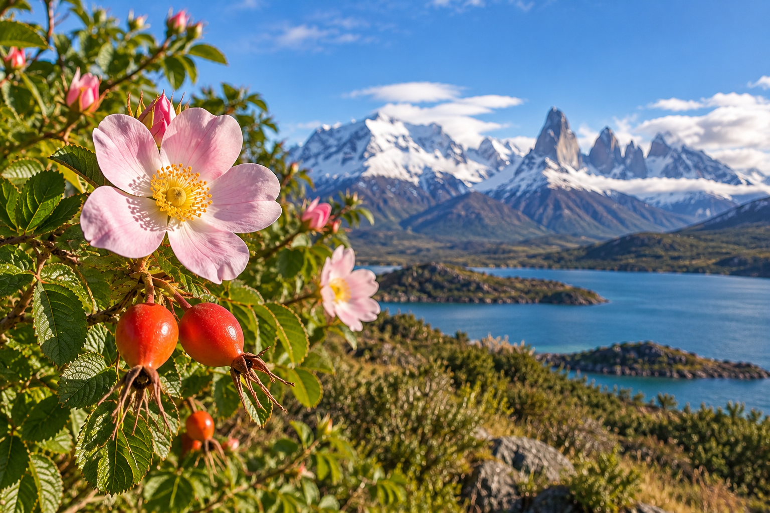 Rose musquée et Cordillère des Andes